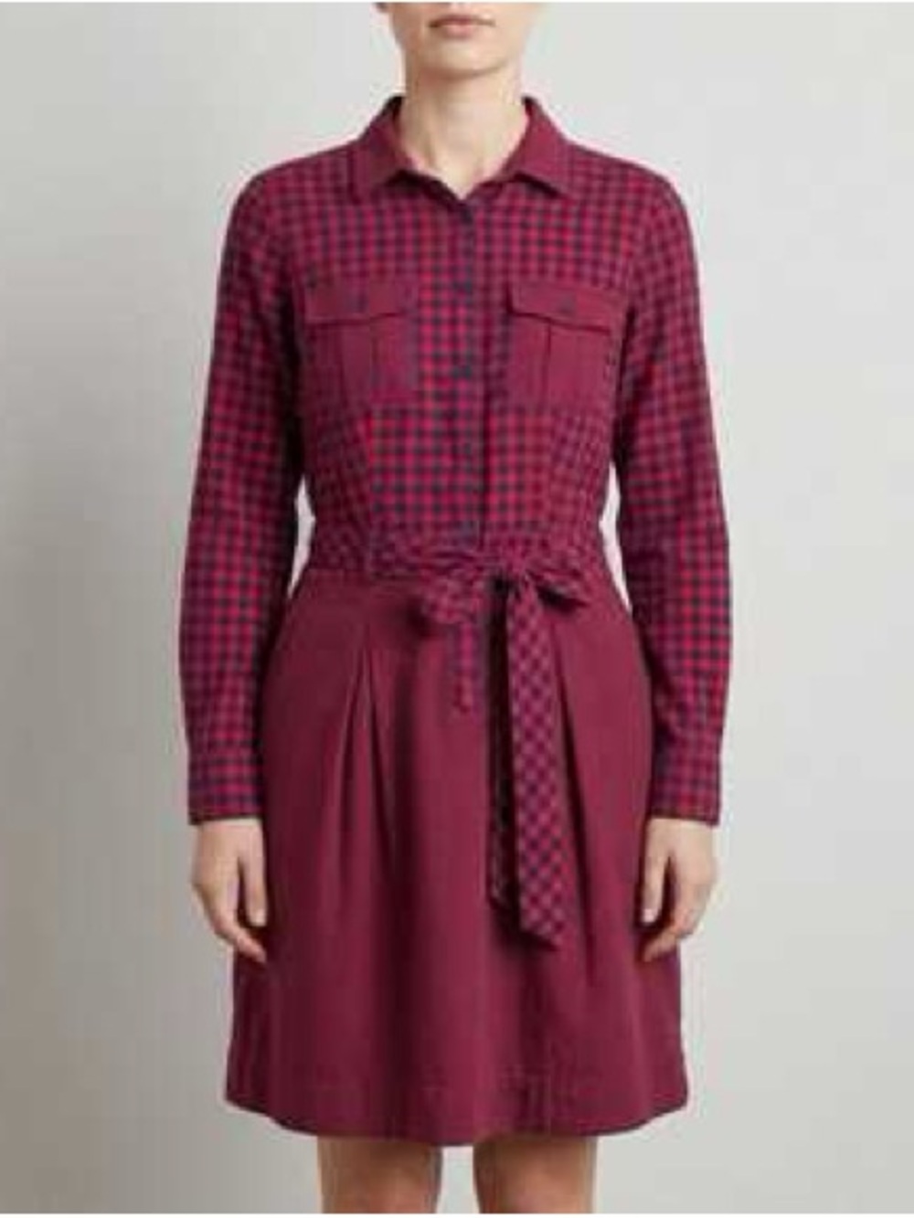 EUC Brooks Brothers Red/Navy Gingham Long Sleeve Tie Waist Shirt Dress